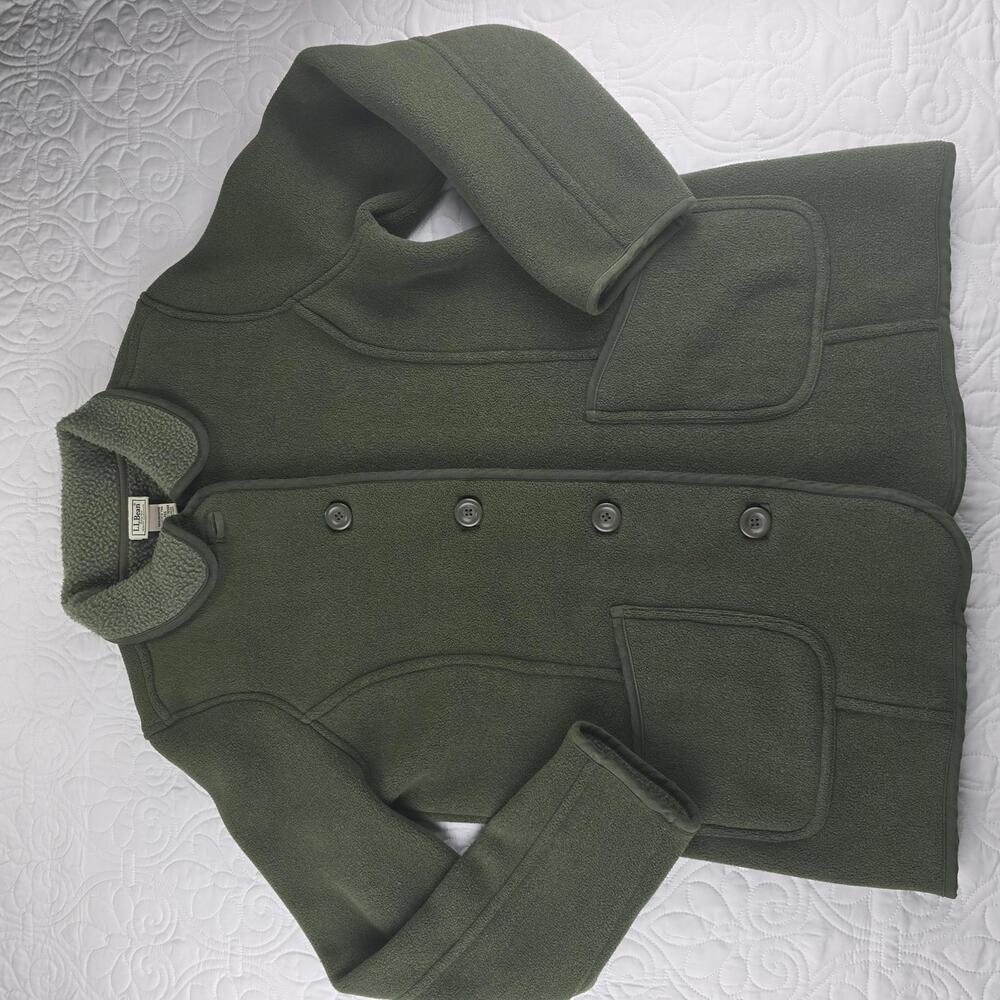 ✨Vintage L.L. Bean Olive Green Fleece Button-Up Jacket with Pockets SIze large
